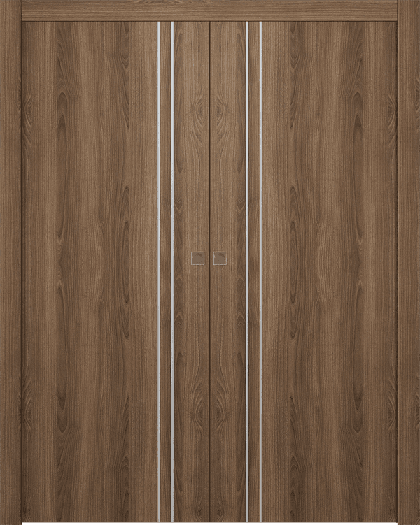 OPTIMA 2V PECAN NUTWOOD DOUBLE POCKET DOORS BELLDINNI MODERN INTERIOR DOOR