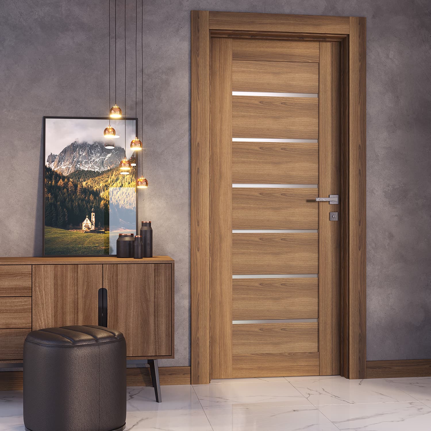 AVON 07-02 VETRO PECAN NUTWOOD DOUBLE DOORS BELLDINNI MODERN INTERIOR DOOR - 5