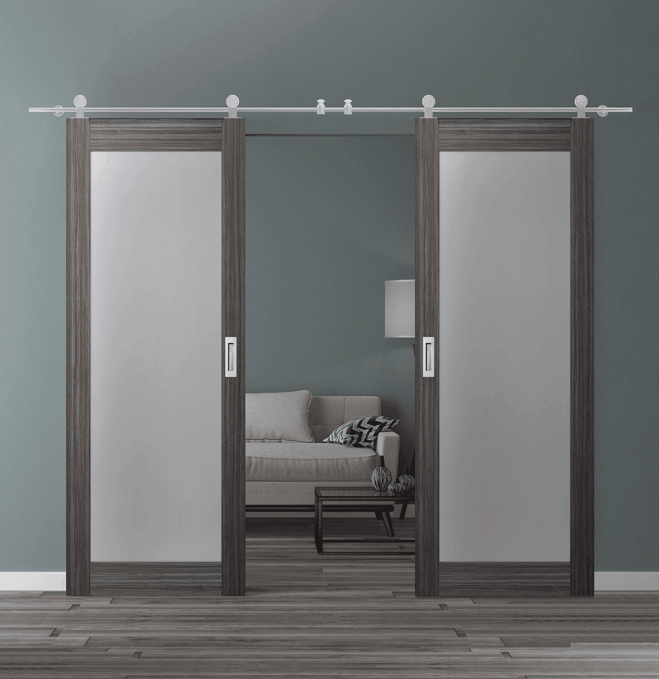 PALLADIO 207 VETRO GRAY OAK DOUBLE BARN BELLDINNI MODERN INTERIOR DOOR - 1