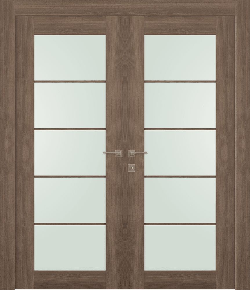 AVON 5 LITE VETRO PECAN NUTWOOD DOUBLE BELLDINNI MODERN INTERIOR DOOR