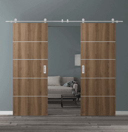 OPTIMA 4H PECAN NUTWOOD DOUBLE BARN DOORS BELLDINNI MODERN INTERIOR DOOR - 1