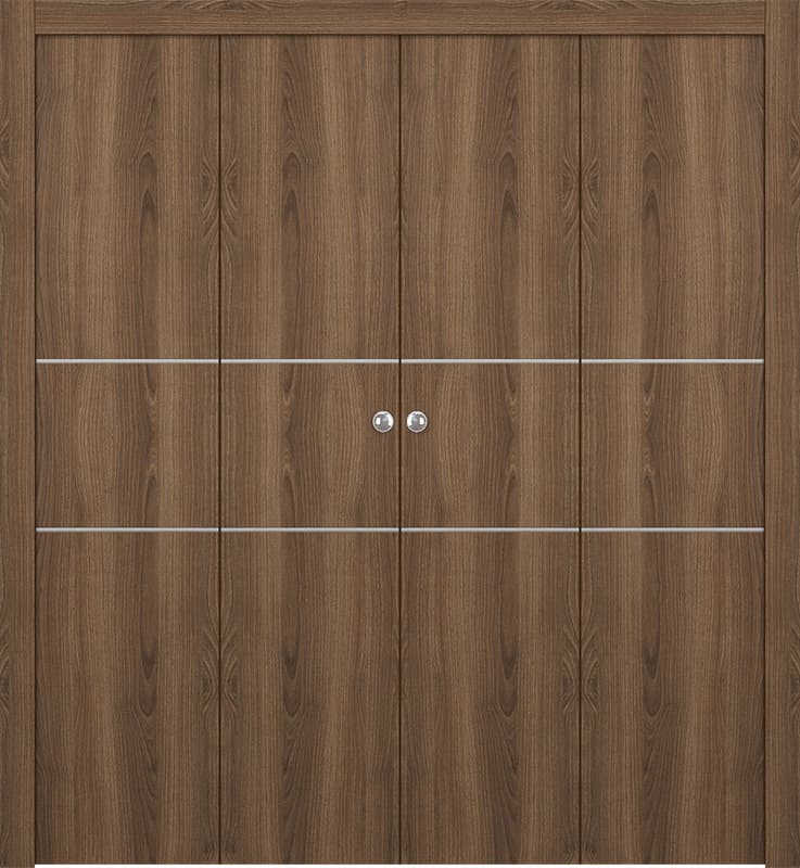 OPTIMA 2H PECAN NUTWOOD DOUBLE BI-FOLD DOORS BELLDINNI MODERN INTERIOR DOOR - 1