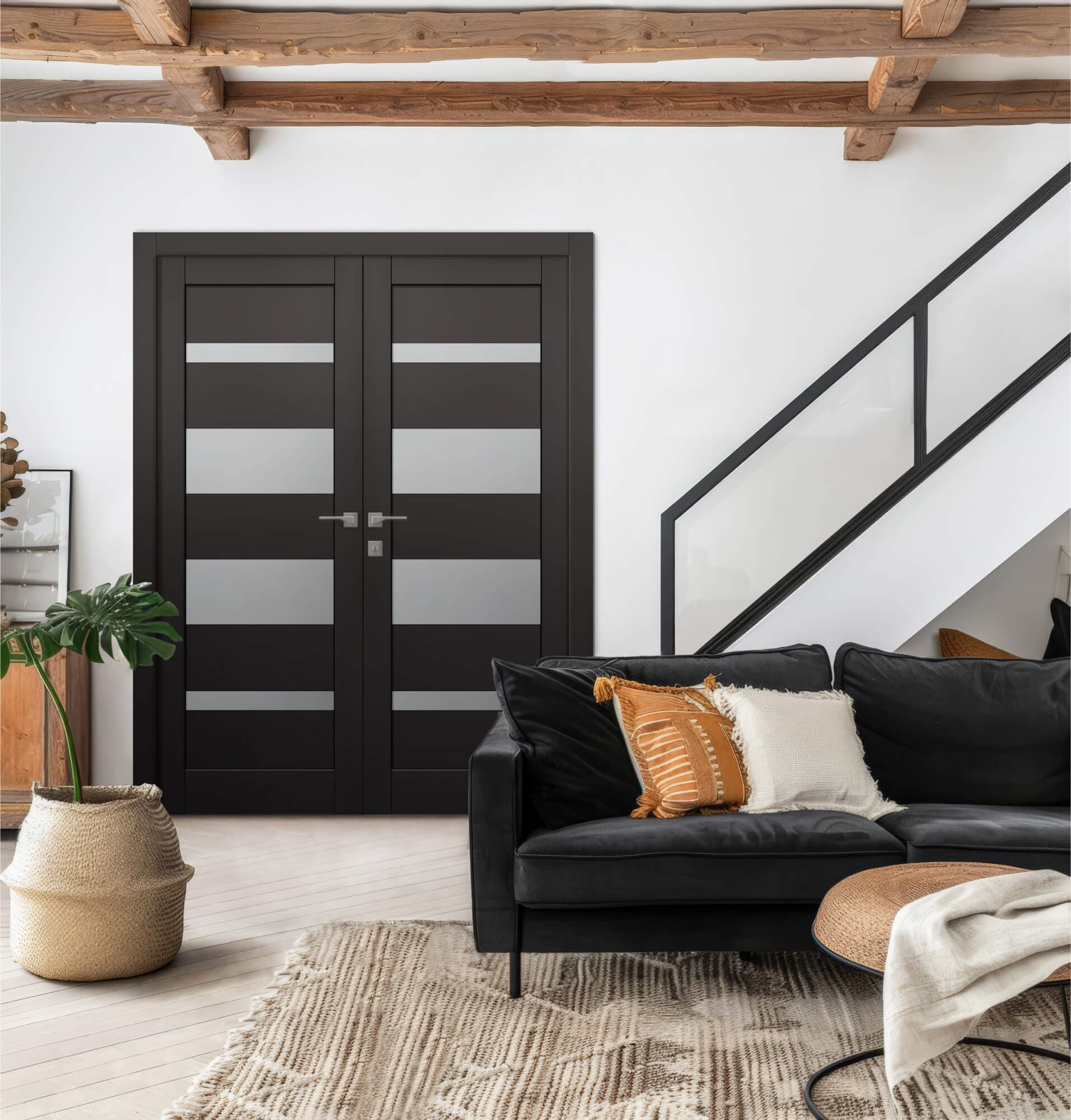 MIRELLA VETRO BLACK MATTE DOUBLE POCKET BELLDINNI MODERN INTERIOR DOOR - 2
