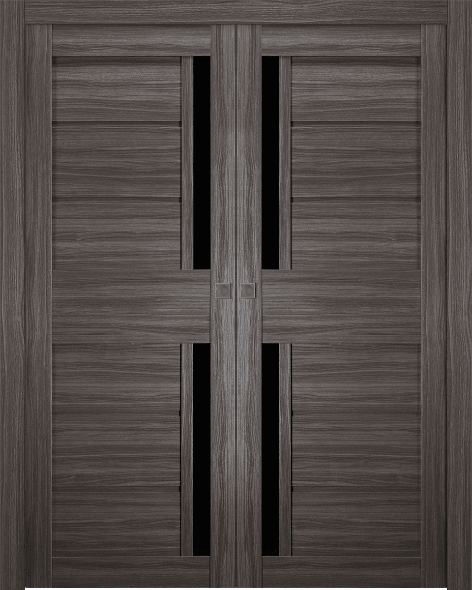 Esta Black Vetro Gray Oak Double Pocket Belldinni Modern Interior Door