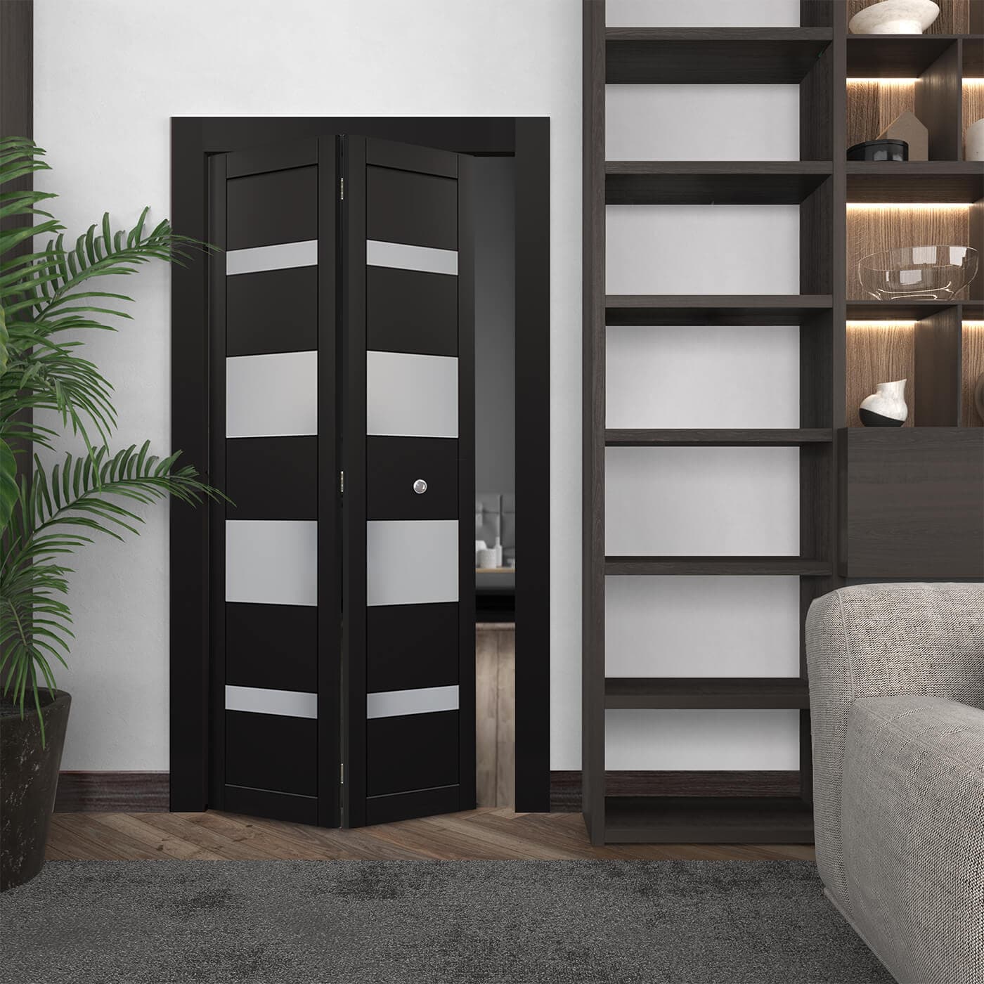 MIRELLA VETRO BLACK MATTE BI-FOLD BELLDINNI MODERN INTERIOR DOOR - 2