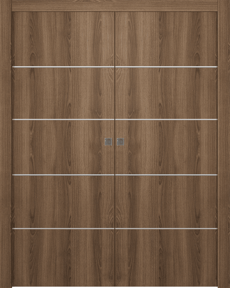 OPTIMA 4H PECAN NUTWOOD DOUBLE POCKET DOORS BELLDINNI MODERN INTERIOR DOOR - 1