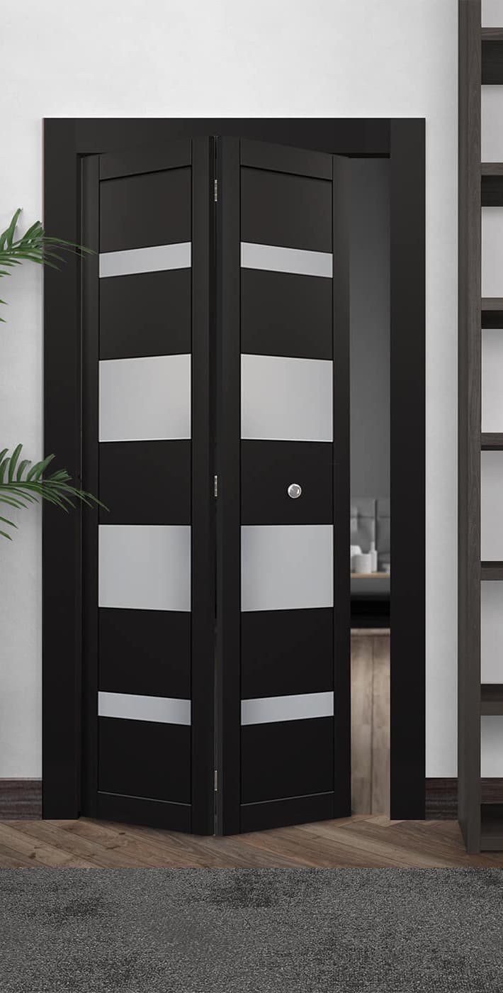 MIRELLA VETRO BLACK MATTE DOUBLE BI-FOLD BELLDINNI MODERN INTERIOR DOOR - 1
