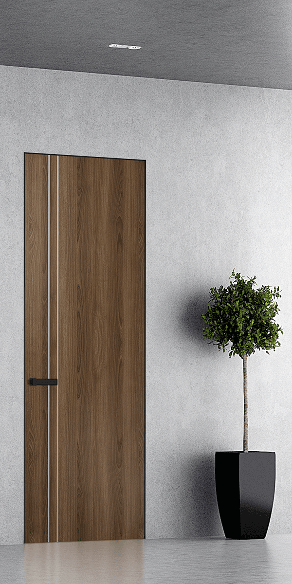 OPTIMA 2V PECAN NUTWOOD DOUBLE INVISIBLE METAL FRAME BELLDINNI MODERN INTERIOR DOOR - 1