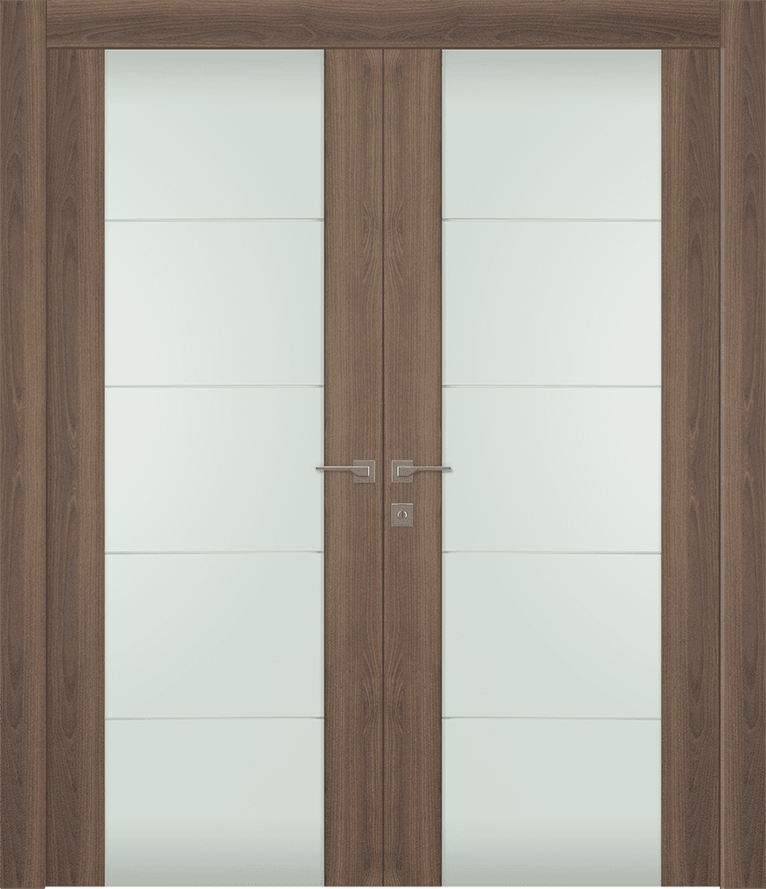 AVON 202 4H VETRO PECAN NUTWOOD DOUBLE DOORS BELLDINNI MODERN INTERIOR DOOR - 1