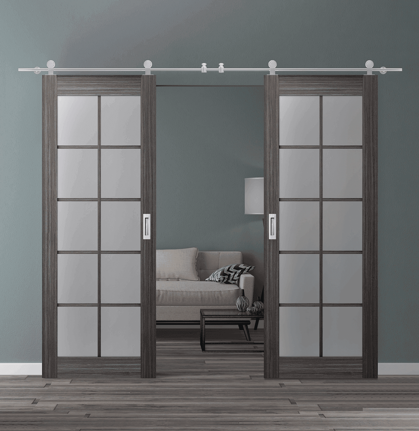 PALLADIO 10 LITE VETRO GRAY OAK DOUBLE BARN BELLDINNI MODERN INTERIOR DOOR - 1