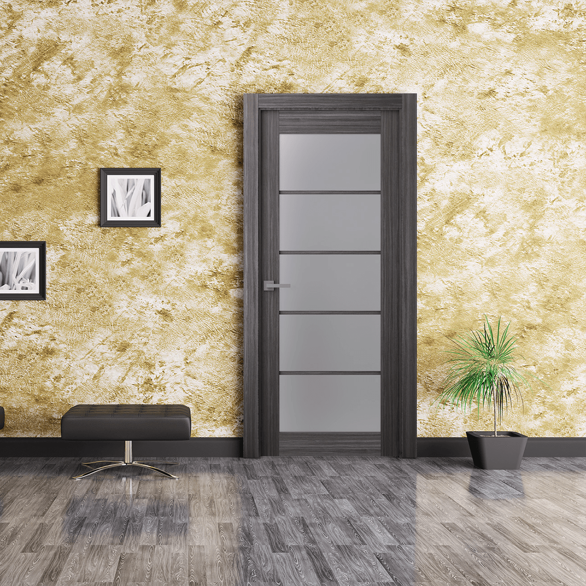 PALLADIO 5 LITE VETRO GRAY OAK BYPASS BELLDINNI MODERN INTERIOR DOOR - 3