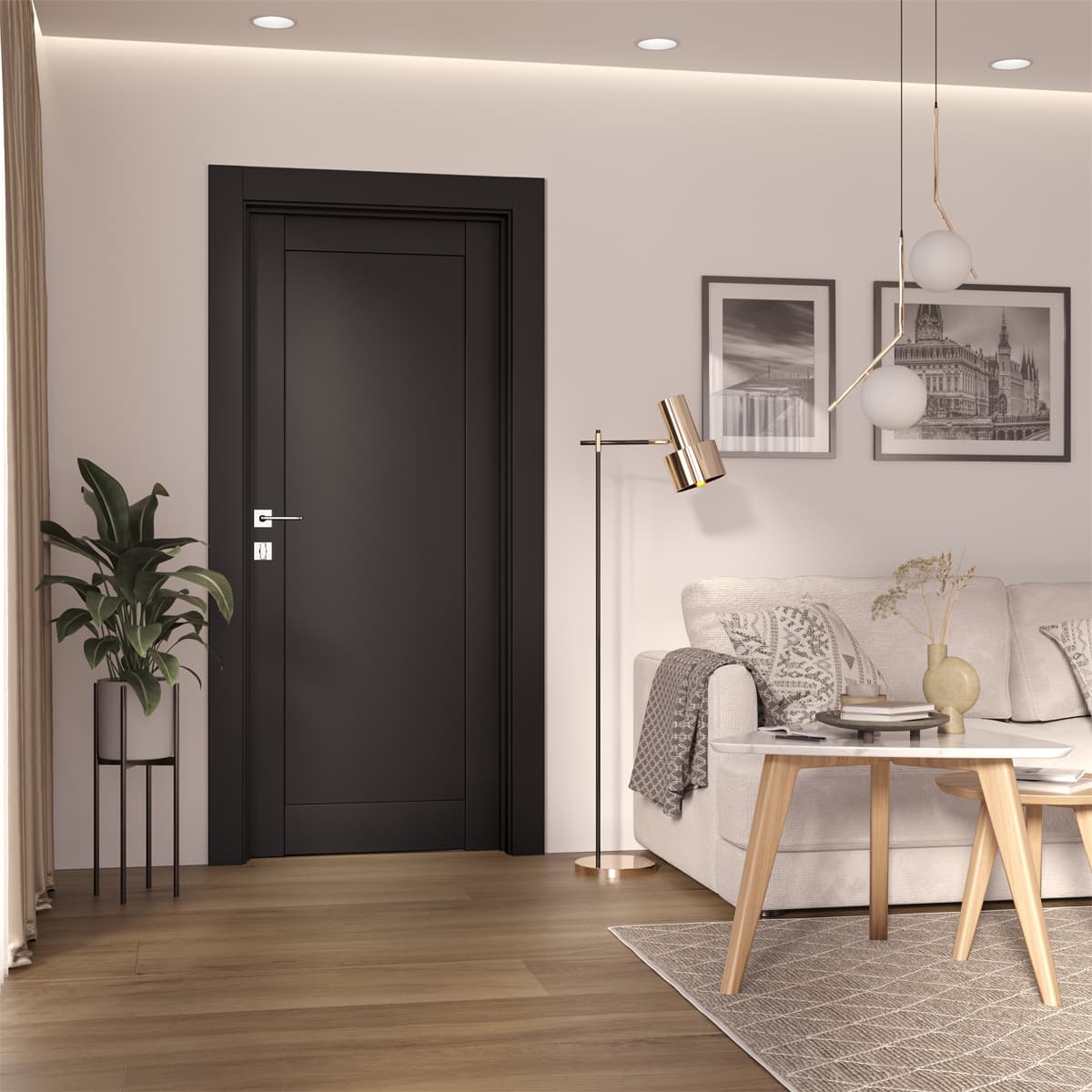 SHAKER 1 PANEL BLACK MATTE SWING DOORS BELLDINNI MODERN INTERIOR DOOR - 2