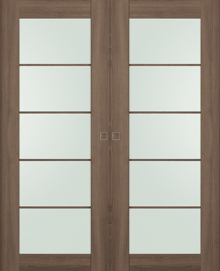 AVON 5 LITE VETRO PECAN NUTWOOD DOUBLE MAGIC DOORS BELLDINNI MODERN INTERIOR DOOR - 1