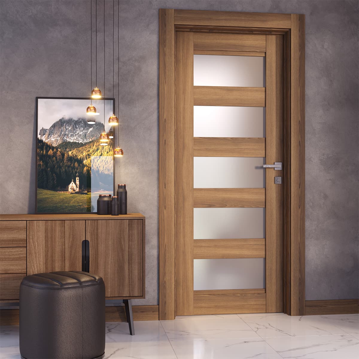 AVON 07-07 VETRO PECAN NUTWOOD DOUBLE DOORS BELLDINNI MODERN INTERIOR DOOR - 2