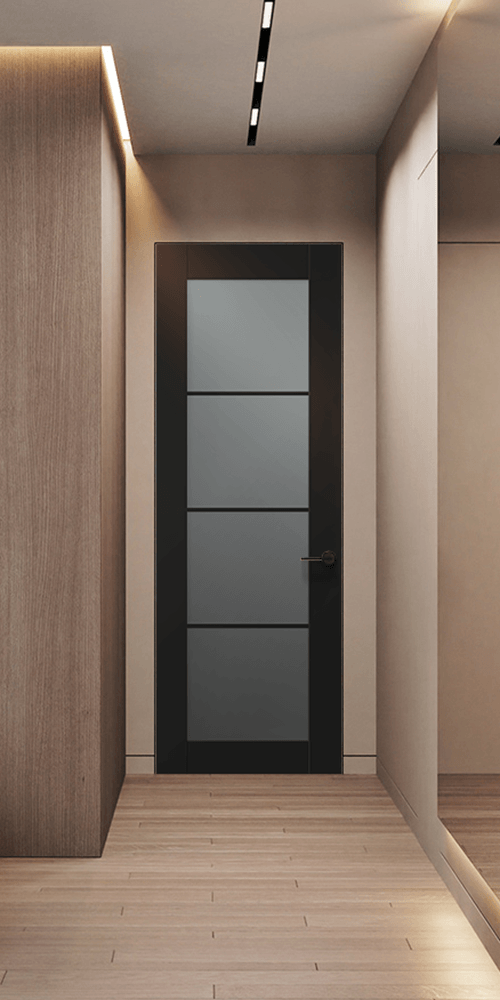 AVON 4 LITE VETRO BLACK MATTE DOUBLE INVISIBLE METAL FRAME BELLDINNI MODERN INTERIOR DOOR