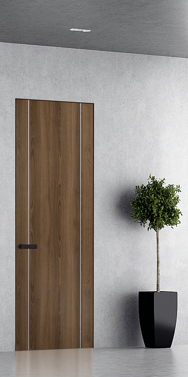 OPTIMA 2U PECAN NUTWOOD DOUBLE INVISIBLE METAL FRAME BELLDINNI MODERN INTERIOR DOOR