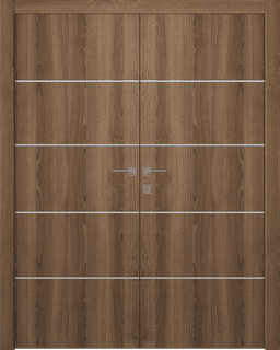 OPTIMA 4H PECAN NUTWOOD DOUBLE DOORS BELLDINNI MODERN INTERIOR DOOR - 1