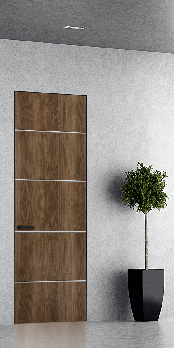 OPTIMA 4H PECAN NUTWOOD INVISIBLE METAL FRAME BELLDINNI MODERN INTERIOR DOOR