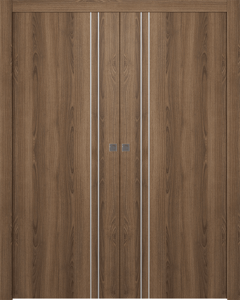 OPTIMA 2V PECAN NUTWOOD DOUBLE POCKET DOORS BELLDINNI MODERN INTERIOR DOOR