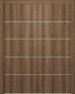 OPTIMA 4H PECAN NUTWOOD DOUBLE POCKET DOORS BELLDINNI MODERN INTERIOR DOOR - 1