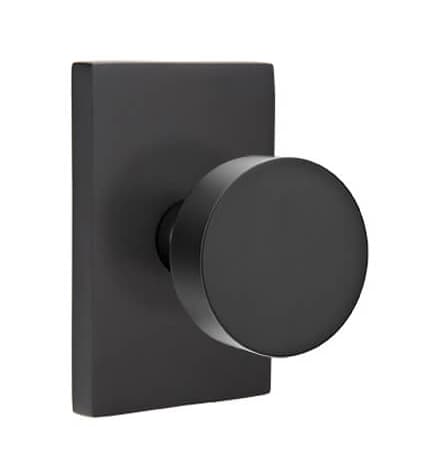 EMTEK ROUND KNOB WITH MODERN RECTANGULAR ROSETTE PASSAGE RH FLAT BLACK (US19) 5112