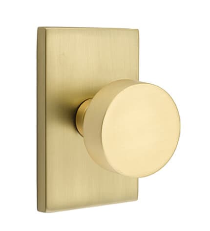 EMTEK ROUND KNOB WITH MODERN RECTANGULAR ROSETTE PRIVACY LH SATIN BRASS (US4) 5212